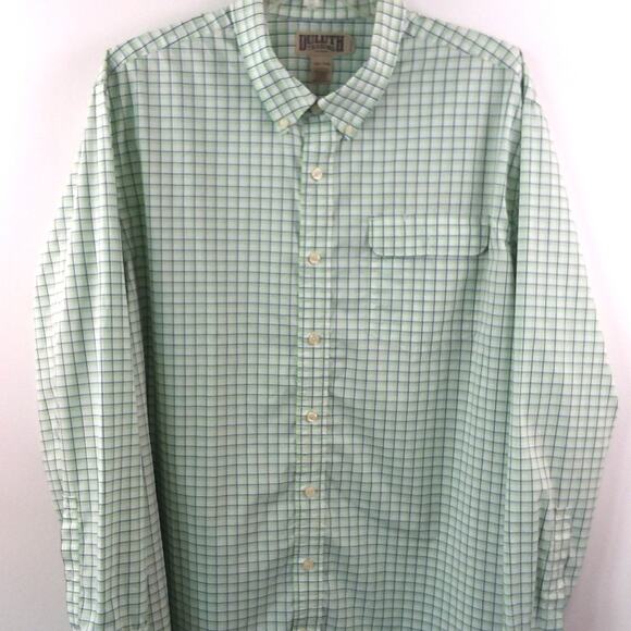 Duluth Trading Men's Green‎ w/Blue White Check Button Down Long Sleeve 2XL Tall - Picture 1 of 7